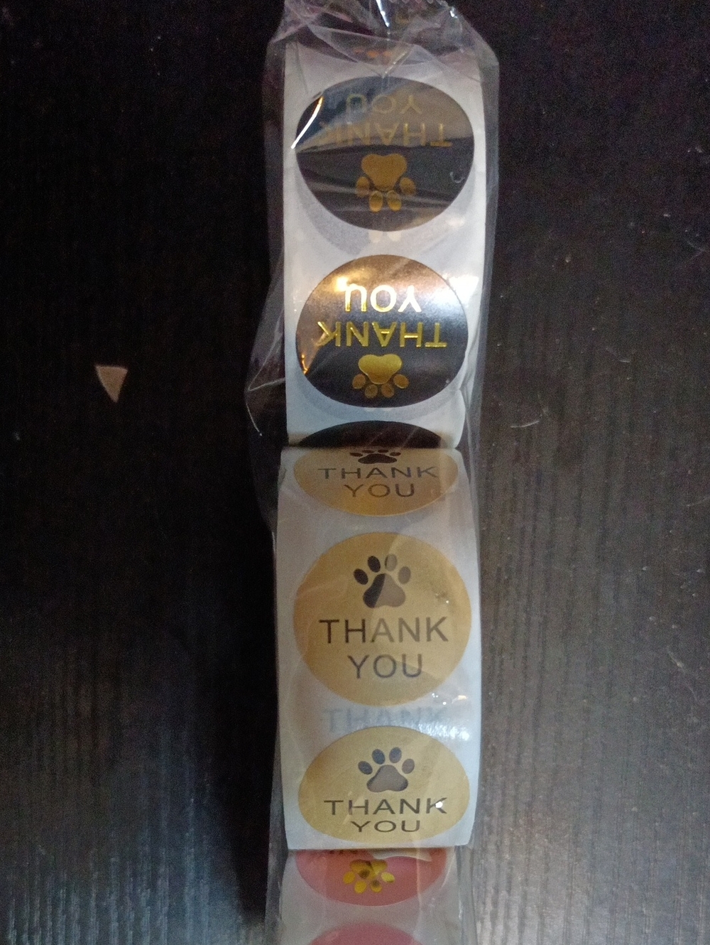 3 Pack Gold Paw Print "Thank You" Stickers for Small Pet Packaging